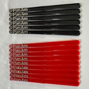 Vintage Pan Am Airline Swizzle Sticks Lot of 15 Black Red Mid-Century Barware
